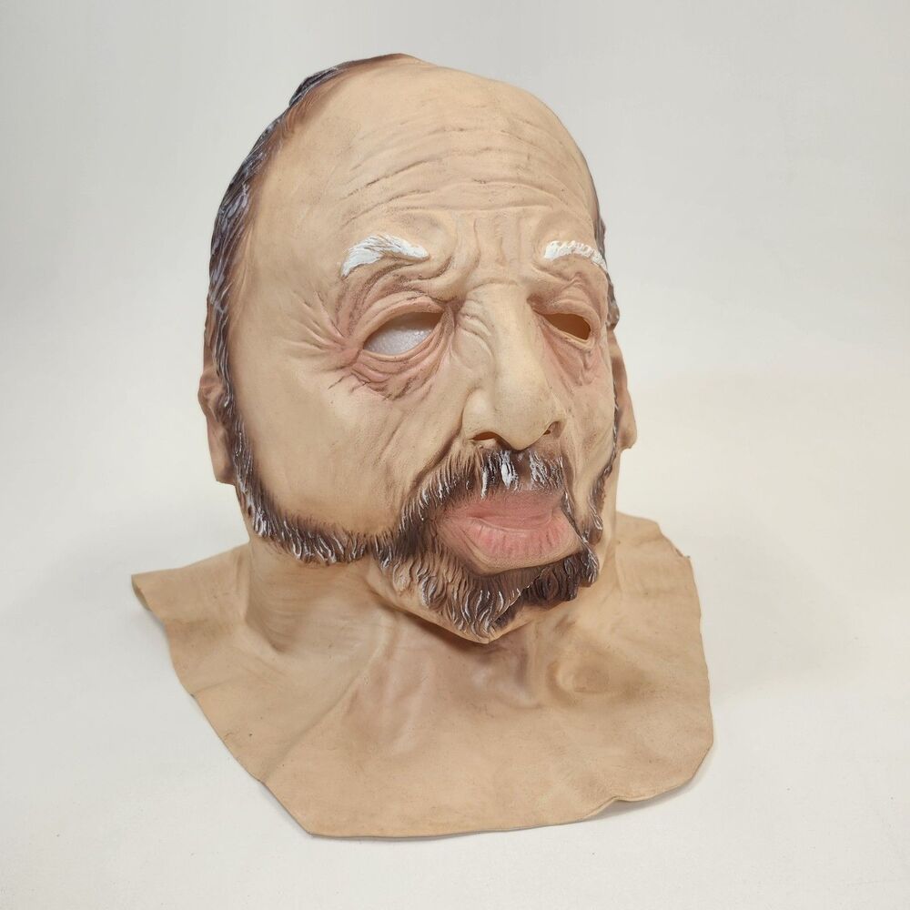 Old Man Mask Full Head Latex Realistic Grandpa Beard Halloween Costume Adult